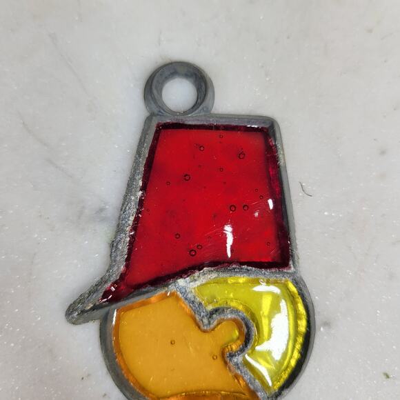 Vintage Drummer Boy Stained Glass Sun Catcher Blue Red Christmas Holiday - Picture 4 of 12